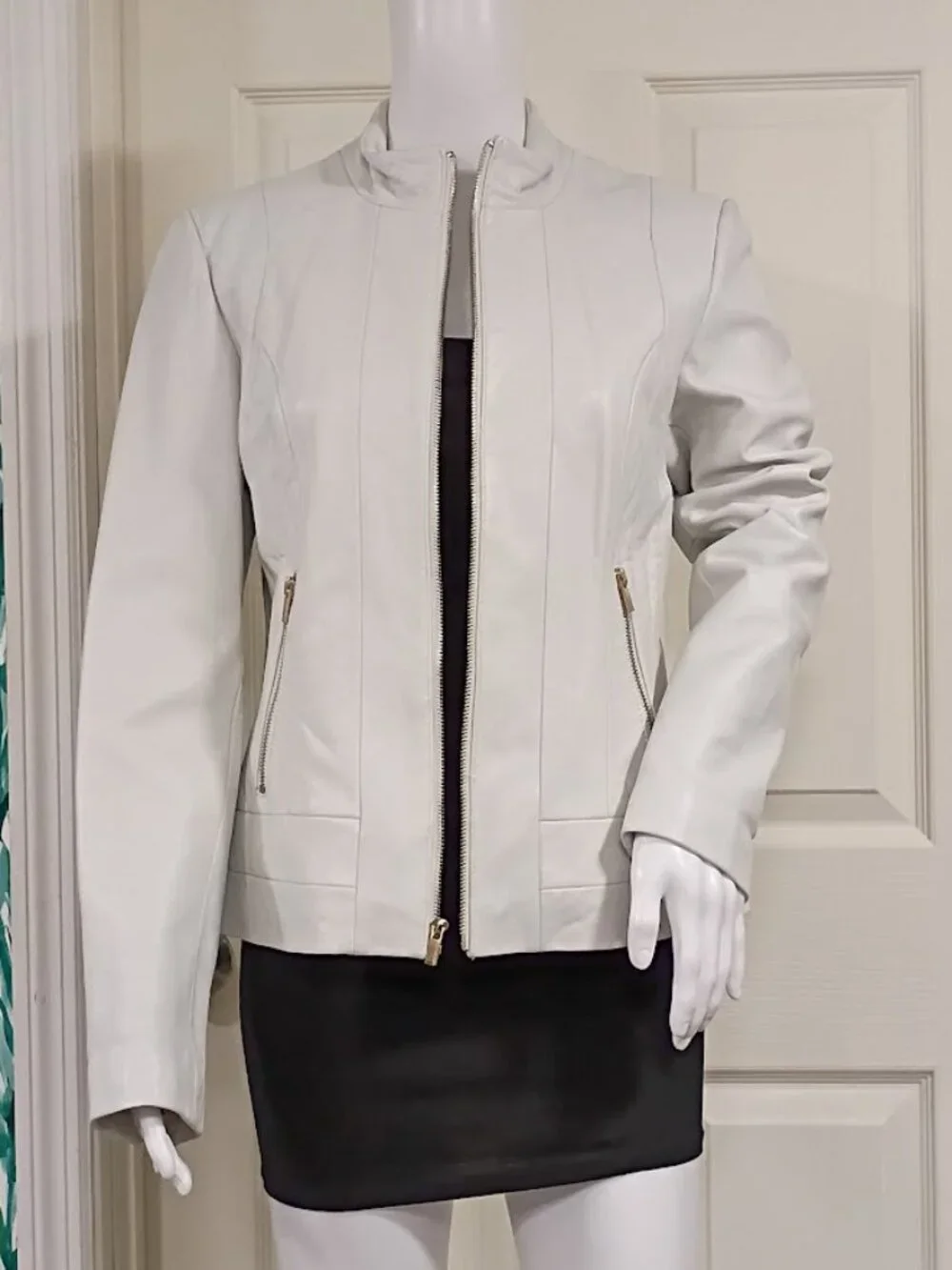 Wilsons Leather M Buttersoft Womens Slate White Clean Preppy Jacket Zip Pockets - Picture 3 of 16
